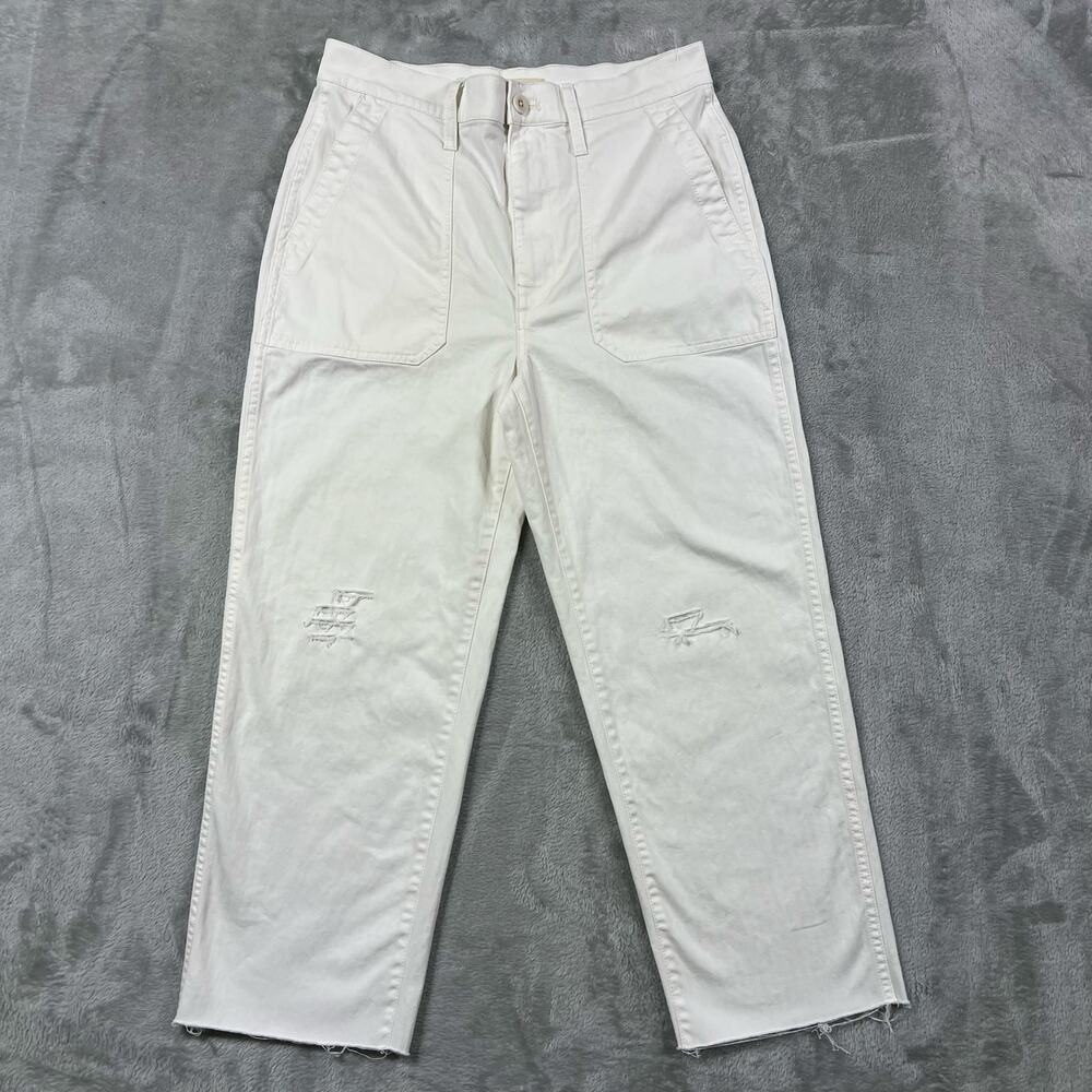 Madewell 28 Tall White Straight Leg Raw Hem Pants Minimalist Casual